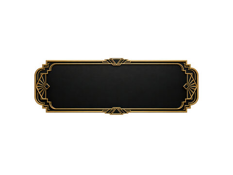 Art deco geometric gold frame with black background elegant linear border design for luxury event invitations.