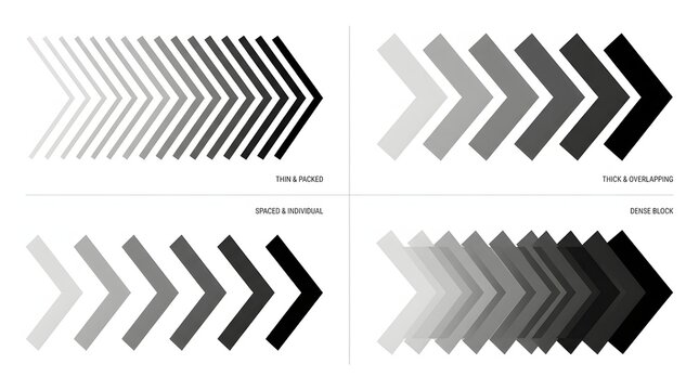 Gradient arrow set demonstrating increasing intensity and direction in grayscale tones