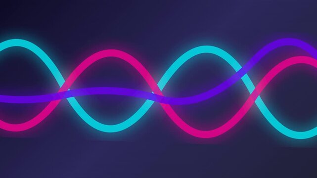 Neon wave line motion background with glowing color spectrum curves undulating across a dark gradient space in a modern digital graphic display loop for technology and entertainment projects