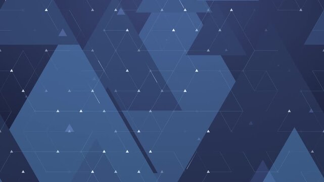 slow motion blue triangles with grid and white nodes, sophisticated technical background suitable for high-tech corporate presentations