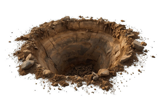 Rugged round pit cut into dry brown earth