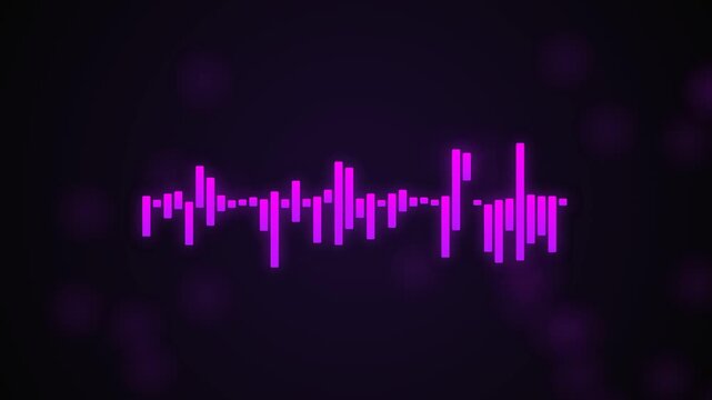 Neon purple digital audio waveform visualizer and music equalizer spectrum on dark background.