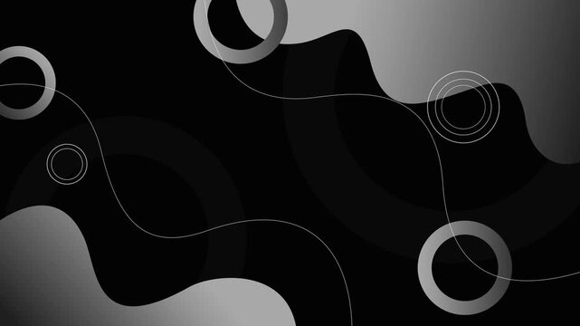 Abstract wavy background with circular ring elements and thin flowing lines animation, modern minimalist tech aesthetic