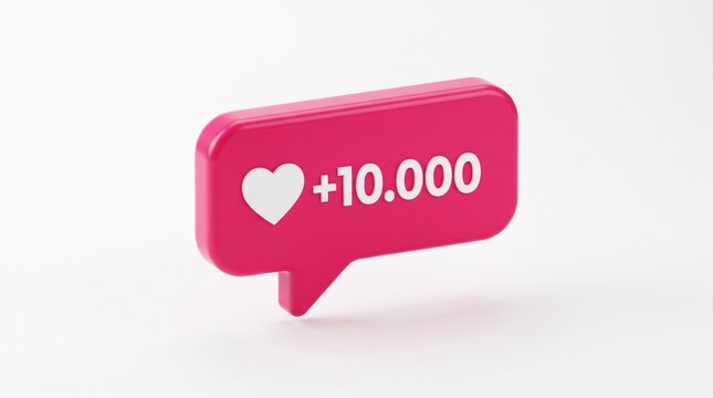 Pink notification bubble with white heart icon and ten thousand count for social media engagement use.