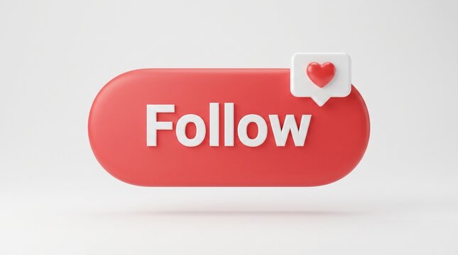 Red follow button with white heart notification icon for increasing social media profile growth rate.