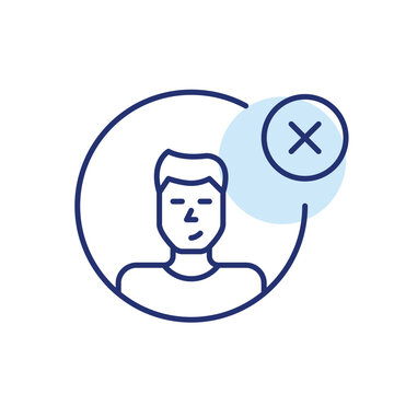 Digital restriction, user ban. Man avatar and cross. Pixel perfect, editable stroke vector icon