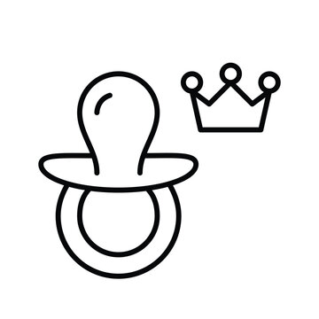 Premium baby care, trusted children products. Pacifier and crown. Pixel perfect, editable stroke vector icon