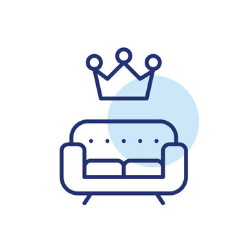Sofa and crown. VIP lounge services. Pixel perfect, editable stroke vector icon