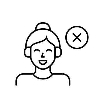 Audio cancelled, podcast user prohibition. Woman in headphones and cross. Pixel perfect, editable stroke vector icon