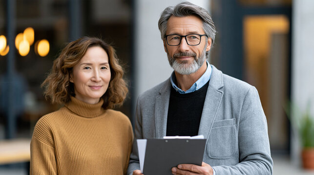 Senior Asian couple reviewing health insurance documents with financial advisor, retirement healthcare planning and medical protection concept, warm realistic lifestyle photography