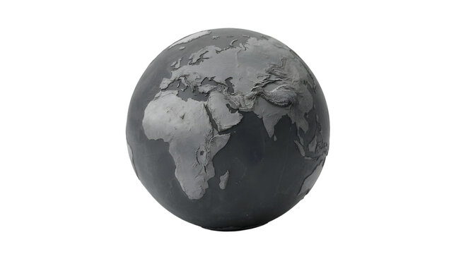 Monochromatic gray and black earth globe model on transparent background