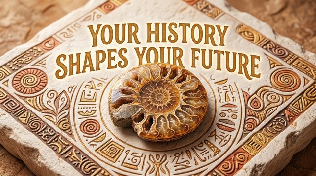 Your History Shapes Your Future Inspirational Quote on Ancient Stone Fossil Background