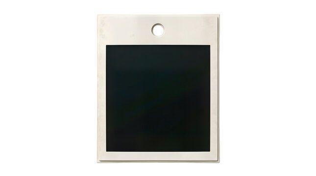 Square photo frame with central circular hole on white mat board for creative professional photography display.