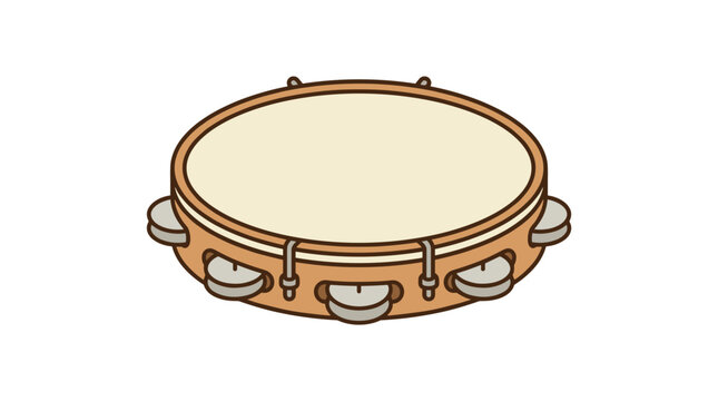 Wooden tambourine percussion musical instrument vector illustration isolated on white background