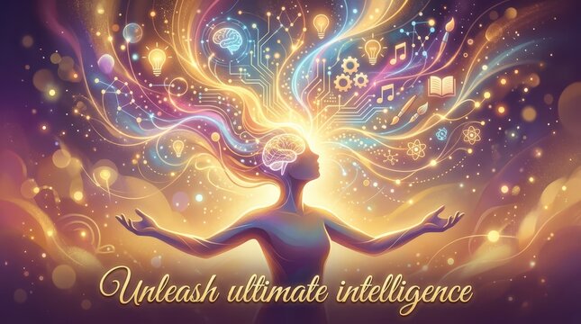 Abstract concept of human intelligence and creativity exploding from a silhouette head