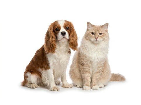 Cavalier King Charles Spaniel and Ragamuffin Cat Together