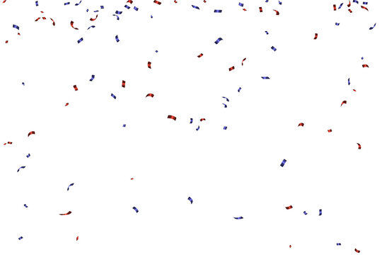 Falling red and blue metallic confetti ribbon elements, isolated on a transparent background, confetti, ribbon