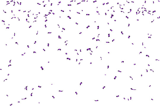 Falling purple metallic confetti, festive celebration element, isolated on a transparent background, confetti, ribbon