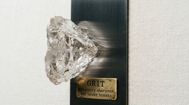 Crystal fragment on metal with grit quote
