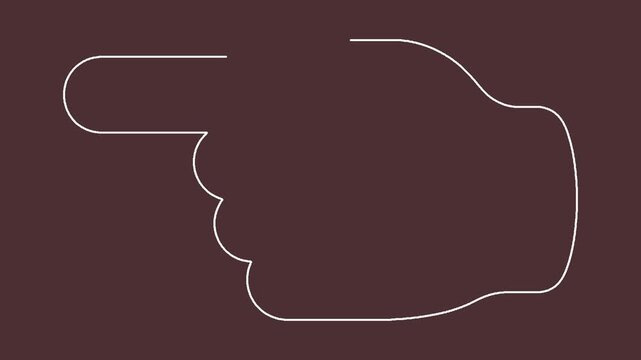Continuous line animation of hand gesture pointing left isolated on dark brown background.