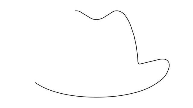 Continuous line drawing of fedora hat animation sketching minimalist icon on white backdrop.