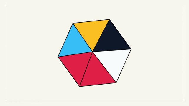 Geometric shape transformation with vibrant colored segments rotating and changing.
