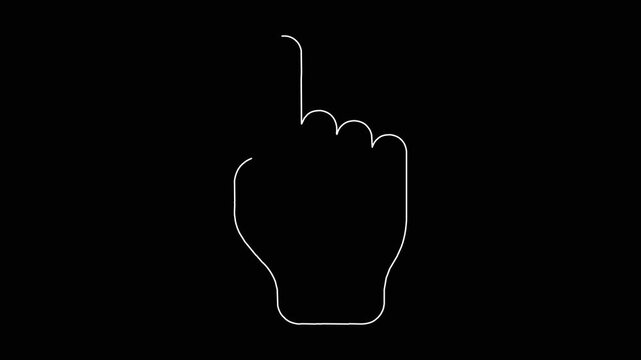 Outline hand clicking icon animation stroke effect isolated on black background for ui.