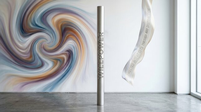 Pillar with willpower text and abstract swirling background