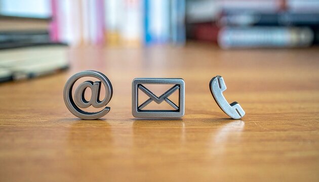 Wooden icons communication symbols contact methods