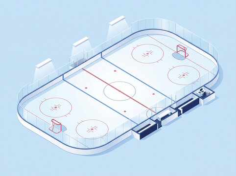Isometric 3D illustration of an empty ice hockey rink