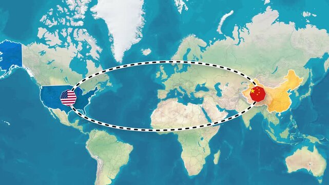 USA and China Bilateral Relationship Map Animation Footage