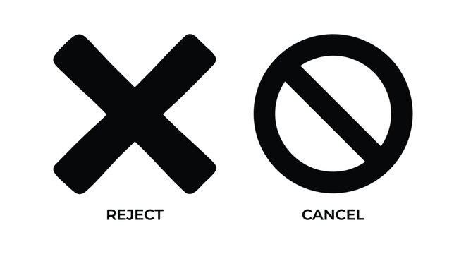 Black reject and cancel symbols are displayed as flat vector icons on a white background