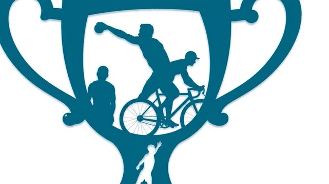 Silhouette of sports trophy with internal athletic figures.