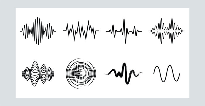 Sound Waveform Collection, Audio Frequency, Music Signal and Voice Wave Vector Elements