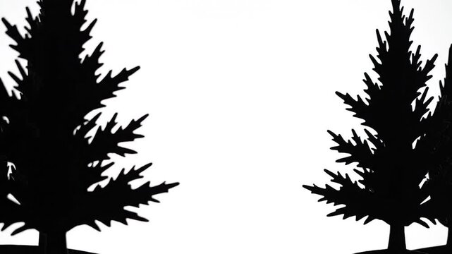Minimalist black tree silhouettes on white background.