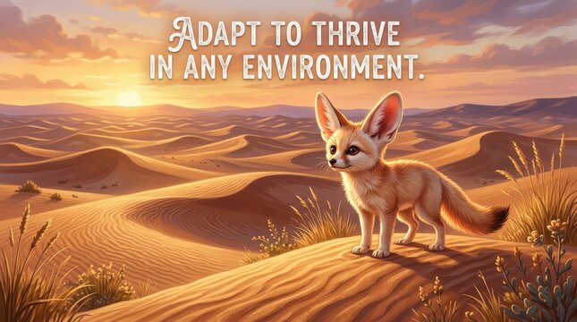 Fennec fox in desert dunes at sunset, adapting to thrive in any environment