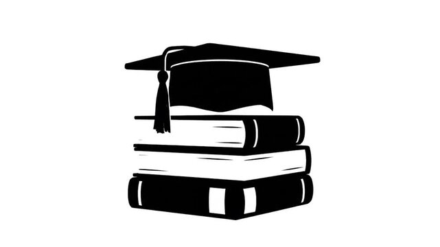 Black graduation cap icon on stack of books