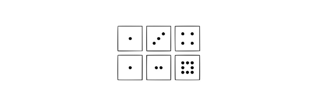 Six Minimalist Dots Ideogram Icons Set, Simple Geometric Shapes, Modern Design Elements, Vector Illustration