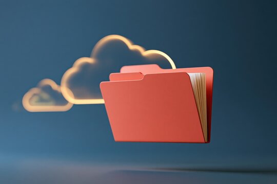 Red file folder with neon cloud outline for cloud storage wallpaper and digital backup background design