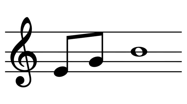 Treble clef on a five-line staff with a short melodic sequence, illustrating basic music notation.