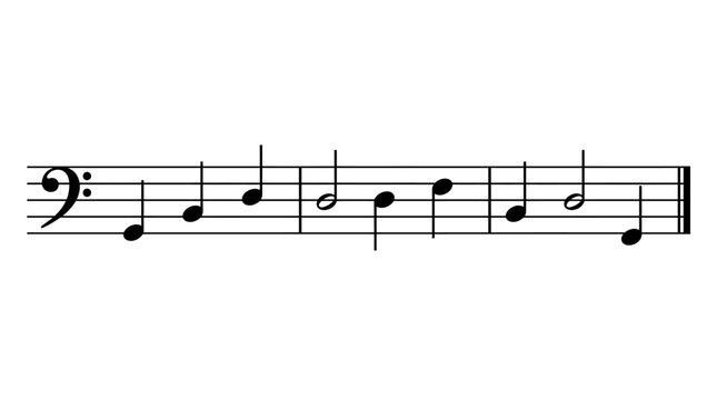 Simple bass clef melody on a staff with ascending eighth notes in musical notation for beginners