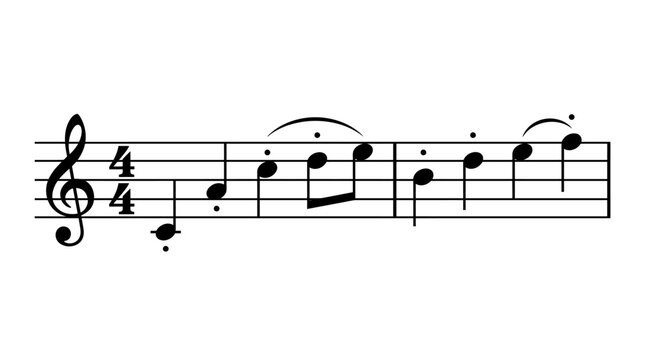 Short treble-clef melody in 4/4 time in F major featuring ascending eighth notes and a slurred melodic motif.