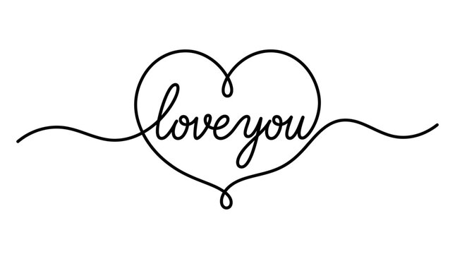 Hand-drawn heart logo with 'love you' script inside a flowing line illustration for romantic branding