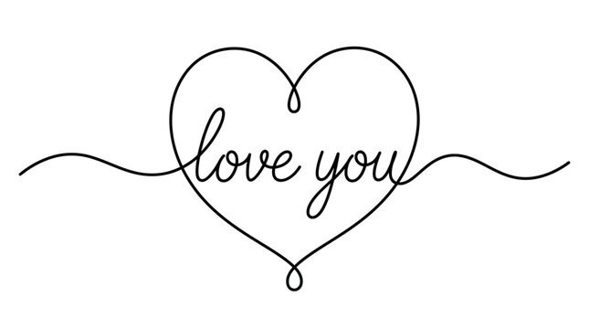 Hand-drawn heart with 'love you' script inside, minimalist line-art illustration for Valentine&rsquo;s Day, romantic design for love notes and gifts