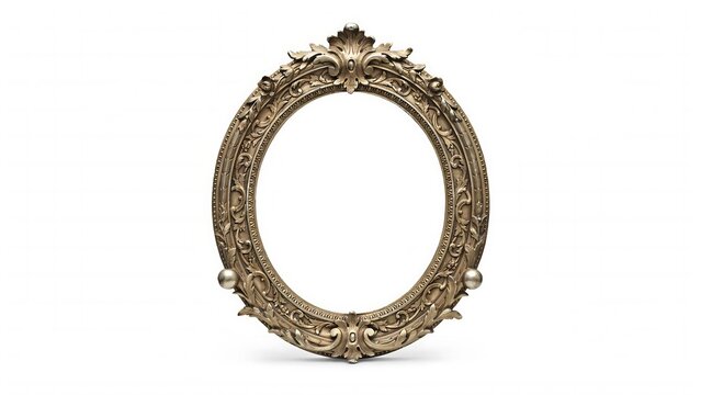Ornate oval silver frame with intricate baroque floral relief patterns on white background