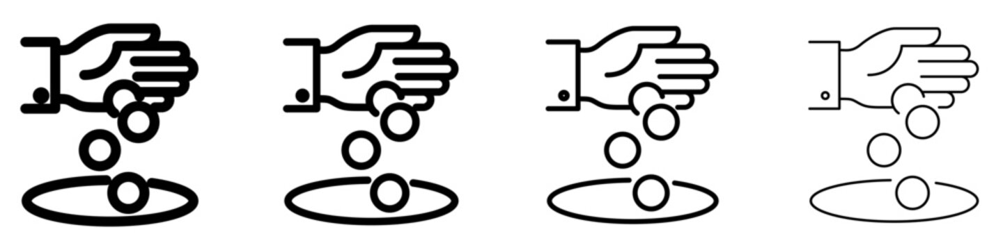 Hand dropping coins flat icon for donation and finance