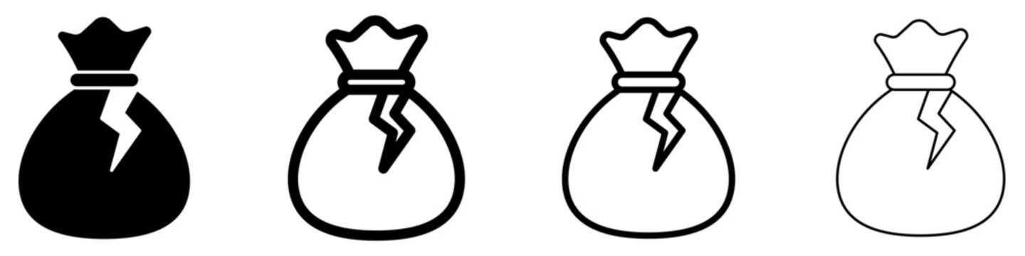 Money bag flat icon with lightning bolt for financial crisis