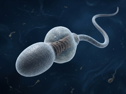 Microscopic view of human sperm cells swimming in fluid.