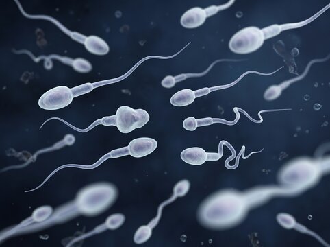 Microscopic view of human sperm cells swimming in fluid.