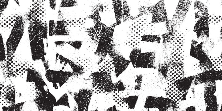 Gritty abstract spray paint stencil pattern with halftone dots and textured grunge elements